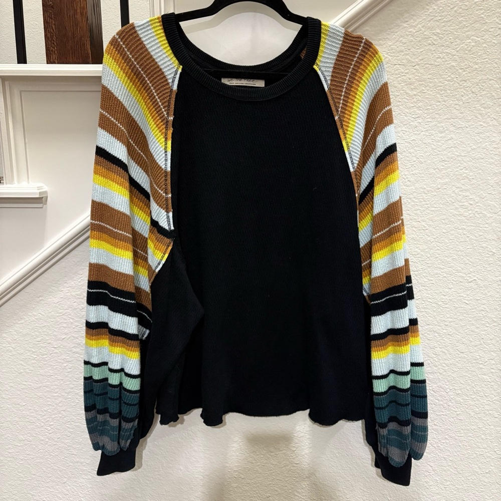 We The Free Oversized Knitted Striped Sleeve Sweater